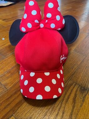 Adult Red Polka Dot Bow Cap with Black Ears